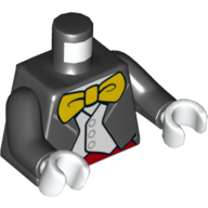 Torse, veste formelle avec gilet blanc, chemise blanche et grand motif imprimé noeud papillon jaune, bras noirs, mains blanches (Torso, Jacket Formal with White Vest, White Shirt and Large Yellow Bow Tie Print, Black Arms, White Hands)