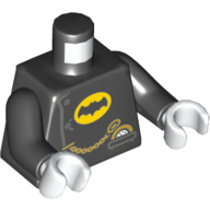 Visuel indicatif Rebrickable de Torse, manteau, Batman logo en jaune ovale, or montre de poche motif imprimé, bras noirs, mains blanches (Alfred Pennyworth) (Torso, Coat, Batman Logo in Yellow Oval, Gold Pocket Watch Print, Black Arms, White Hands (Alfred Pennyworth))