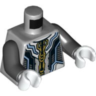 Torse, armure avec motif imprimé de plaques d'argent et d'or, bras noirs, mains blanches (Torso, Armor with Silver and Gold Plates Print, Black Arms, White Hands)