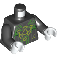 Visuel indicatif Rebrickable de Torse, robe, noeud keltic de vert citron, motif imprimé de ficelle verte, bras noirs, mains blanches (Torso, Robe, Lime Keltic Knot, Green String Print, Black Arms, White Hands)