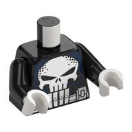 Visuel indicatif Rebrickable de Torse, corps, Crâne blanc, Motif imprimé ceinture de munitions (Punisher), bras noirs, mains blanches (Torso, Bodysuit, White Skull, Ammo Belt Print (Punisher), Black Arms, White Hands)