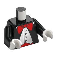 Torse, veste, ouvert sur gilet blanc, motif : nœud papillon rouge et ceinture, bras noirs, mains blanches (Torso, Jacket, Open over White Vest, Red Bow Tie and Belt Print, Black Arms, White Hands)
