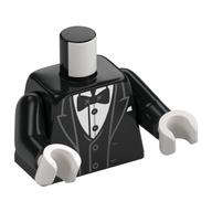 Torse, veste, smoking, chemise blanche, noeud papillon noir motif imprimé, bras noirs, mains blanches (Torso, Jacket, Tuxedo, White Shirt, Black Bow Tie Print, Black Arms, White Hands)