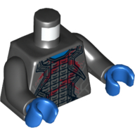 Visuel indicatif Rebrickable de Torse, robes avec bordure en argent sur armure et motif imprimé Plaies rouge foncé, bras noirs, mains bleues (Torso, Robes with Silver Trim over Armor and Dark Red Wounds Print, Black Arms, Blue Hands)