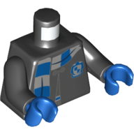 Visuel indicatif Rebrickable de Torse, robe fermée, avec écusson Serdaigle et écharpe motif imprimé, bras noirs, mains bleues (Torso, Robe Clasped, with Ravenclaw Crest and Scarf Print, Black Arms, Blue Hands)