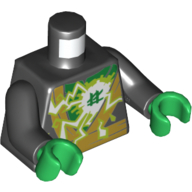 Visuel indicatif Rebrickable de Torse, robe, ceinture vert symbole asiatique avec la foudre, bras noirs, mains vertes (Torso, Robe, Belt Green Asian Symbol with Lightning, Black Arms, Green Hands)