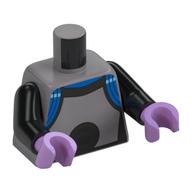 Visuel indicatif Rebrickable de Torse, combinaison, marques bleues, garniture gris bleuté foncé, motif imprimé connecteur (mr gel), bras noirs, mains lavande moyen (Torso, Jumpsuit, Blue Markings, Dark Bluish Grey Trim, Connector Print (Mr Freeze), Black Arms, Medium Lavender Hands)