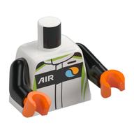 Torse, costume de course, garniture de vert citron, noir 'AIR' / Octan logo motif imprimé, bras noirs, mains orange (Torso, Race Suit, Lime Trim, Black 'AIR' / Octan Logo Print, Black Arms, Orange Hands)