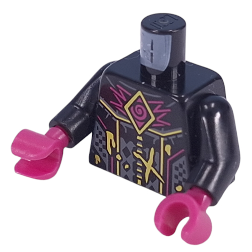 Torse, lignes jaune clair magenta/brillant, motif : armure argentée, bras noirs, mains magenta (Torso, Magenta/Bright Light Yellow Lines, Silver Armor Print, Black Arms, Magenta Hands)