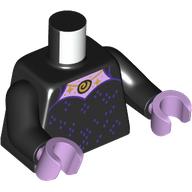 Visuel indicatif Rebrickable de Torse, robe, décolleté lavande, taches violet foncé, coquillage collier motif imprimé (ursula), bras noirs, mains lavande (Torso, Dress, Lavender Neckline, Dark Purple Spots, Shell Necklace Print (Ursula), Black Arms, Lavender Hands)
