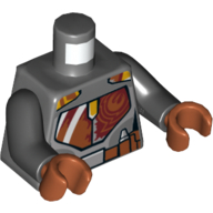 Torse, armure avec plaques rouge foncé et orange foncé, ceinture utilitaire mandalorienne motif imprimé (Sabine Wren), bras noirs, mains orange foncé (Torso, Armor with Dark Red and Dark Orange Plates, Mandalorian Utility Belt Print (Sabine Wren), Black Arms, Dark Orange Hands)