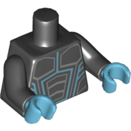 Torse, armure, lignes moyennes d'azur et argent imprimé, bras noirs, mains azur moyen (Torso, Armor, Medium Azure and Silver Lines Print, Black Arms, Medium Azure Hands)