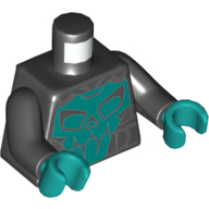 Visuel indicatif Rebrickable de Torse, veste de course, armure avec motif imprimé crâne turquoise foncé, bras noirs, mains turquoise foncé (Torso, Racing Jacket, Body Armor with Dark Turquoise Skull Print, Black Arms, Dark Turquoise Hands)