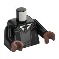 Torse, robe, Pull gris bleuté foncé, Chemise blanche, Motif imprimé cravate noire, bras noirs, mains brun moyen (Torso, Robe, Dark Bluish Grey Sweater, White Shirt, Black Tie Print, Black Arms, Medium Brown Hands)