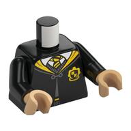 Torse, robe, col jaune, blason de puff, chemise blanche, motif : cravate blanche et noire, bras noirs, mains beige chaud (Torso, Robe, Yellow Collar, Hufflepuff Crest, White Shirt, White/Black Tie Print, Black Arms, Warm Tan Hands)