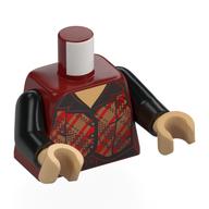 Torse, chemise boutonnée nougat, stries rouges, motif imprimé col noir, bras noirs, mains beige chaud (Torso, Nougat Buttoned Shirt, Red Streaks, Black Collar Print, Black Arms, Warm Tan Hands)