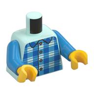 Torse, Chemise à carreaux bleu/Pyjama imprimé, bras azur foncé, mains jaunes (Torso, Blue Plaid Shirt/Pajama Print, Dark Azure Arms, Yellow Hands)