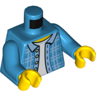 Visuel indicatif Rebrickable de Torse, chemise à carreaux, ouvert avec motif blanc imprimé sous-chemise, bras azur foncé, mains jaunes (Torso, Plaid Shirt, Open with White Undershirt Print, Dark Azure Arms, Yellow Hands)