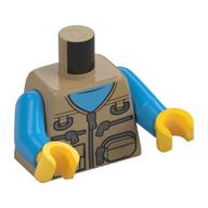 Torse, veste bodywarmer avec fermetures éclair et poches motif imprimé, bras azur foncé, mains jaunes (Torso, Jacket Bodywarmer with Zippers and Pockets Print, Dark Azure Arms, Yellow Hands)