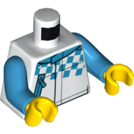 Visuel indicatif Rebrickable de Torse, veste de course à carreaux azur foncé et poche zippée imprimé, bras azur foncé, mains jaunes (Torso, Racing Jacket with Dark Azure Checks and Zipper Pocket Print, Dark Azure Arms, Yellow Hands)