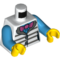 Torse, gilet, rayures blanches et gris bleuté foncé, nœud papillon magenta, motif : chemise azur foncé, bras azur foncé, mains jaunes (Torso, Vest, White and Dark Bluish Grey Stripes, Magenta Bow Tie, Dark Azure Shirt Print, Dark Azure Arms, Yellow Hands)