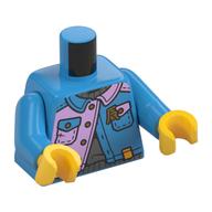 Visuel indicatif Rebrickable de Torse, veste bleu azur lavande/noir, poches, dos jaune, motif imprimé dragon rouge, bras azur foncé, mains jaunes (Torso, Lavender/Dark Azure Jacket, Pockets, Yellow Back, Red Dragon Print, Dark Azure Arms, Yellow Hands)
