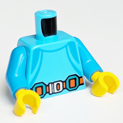 Visuel indicatif Rebrickable de Torse, Combinaison avec imprimé ceinture orange, bras azur foncé, mains jaunes (Torso, Wetsuit with Orange Belt Print, Dark Azure Arms, Yellow Hands)