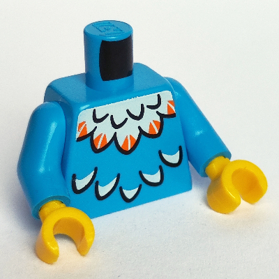 Visuel indicatif Rebrickable de Torse, motif imprimé plume blanche et orange, bras azur foncé, mains jaunes (Torso, White and Orange Feather Print, Dark Azure Arms, Yellow Hands)