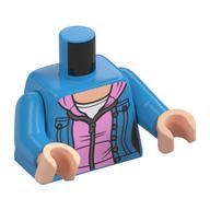 Visuel indicatif Rebrickable de Torse, veste, sweat à capuche rose vif, modèle imprimé chemise blanche, bras azur foncé, mains nougat clair (Torso, Jacket, Bright Pink Hoodie, White Shirt Print, Dark Azure Arms, Light Nougat Hands)
