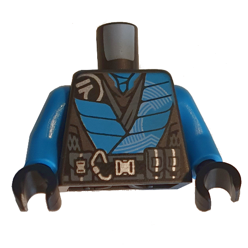 Visuel indicatif Rebrickable de Torse, robe, garniture azur foncé, motif imprimé ceinture utilitaire gris foncé (Nya), bras azur foncé, mains noires (Torso, Robe, Dark Azure Trim, Dark Grey Utility Belt Print (Nya), Dark Azure Arms, Black Hands)