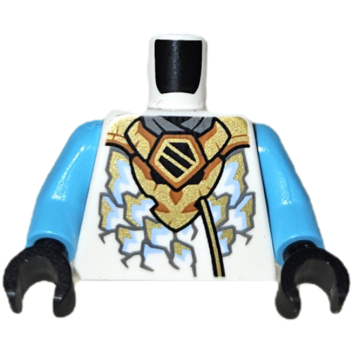 Visuel indicatif Rebrickable de Torse, Ninja robe échelles d'azur or/moyen, motif imprimé Dragon d'or, bras azur foncé, mains noires (Torso, Ninja Robe Gold/Medium Azure Scales, Gold Dragon Print, Dark Azure Arms, Black Hands)