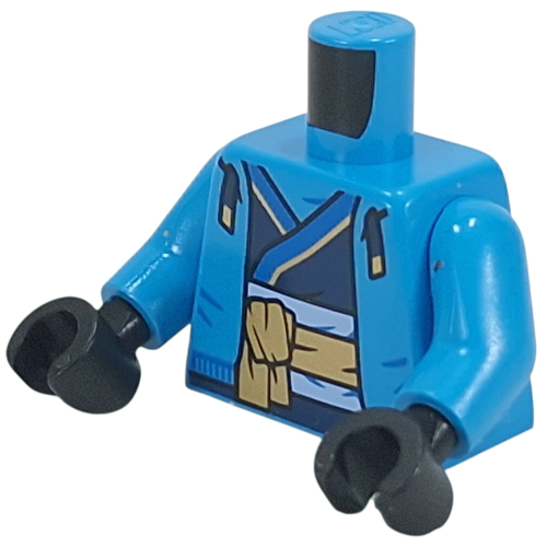 Torse, sweat à capuche sur robe ninja bleu foncé, garniture bleu/or, motif imprimé ceinture, bras azur foncé, mains noires (Torso, Hoody over Dark Blue Ninja Robes, Blue/Gold Trim, Sash Print, Dark Azure Arms, Black Hands)