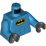 Visuel indicatif Rebrickable de Torse, muscles, Batman logo / fermeture éclair sur le dos motif imprimé, bras azur foncé, mains noires (Torso, Muscles, Batman Logo / Zipper on Back Print, Dark Azure Arms, Black Hands)