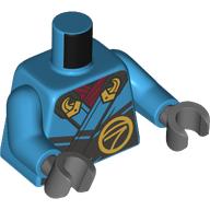 Torse, robe, Bordure gris bleuâtre foncé, Décorations en or, motif : écharpe rouge foncé, bras azur foncé, mains gris bleuté foncé (Torso, Robe, Dark Bluish Grey Trim, Gold Decorations, Dark Red Scarf Print, Dark Azure Arms, Dark Bluish Gray Hands)