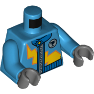 Torse, combinaison de course avec éclair stylisé et motif imprimé à glissière, azur foncé, mains gris bleuté foncé (Torso, Racing Suit with Stylized Lightning Bolt and Zipper Print, Dark Azure, Dark Bluish Gray Hands)