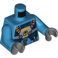Torse, gilet de protection et appareil respiratoire à motif imprimé 'ADU', bras azur foncé, mains gris bleuté foncé (Torso, Protection Vest and Breathing Apparatus with 'ADU' Print, Dark Azure Arms, Dark Bluish Gray Hands)