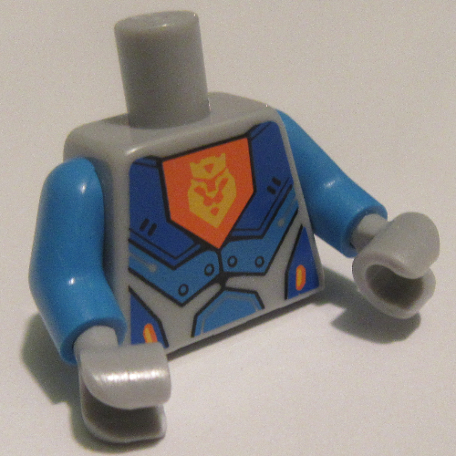 Visuel indicatif Rebrickable de Torse, armure, emblème orange avec motif imprimé lion, bras azur foncé, mains gris bleuté clair (Torso, Armour, Orange Emblem with Lion Print, Dark Azure Arms, Light Bluish Gray Hands)