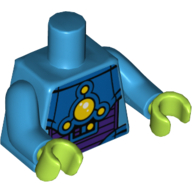 Visuel indicatif Rebrickable de Torse, armure avec motif imprimé 5 lumières jaunes, bras azur foncé, mains vert citron (Torso, Armor with 5 Yellow Lights Print, Dark Azure Arms, Lime Hands)