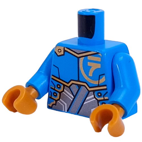 Torse, or asiatique symbole, or / armure d'argent motif imprimé, bras azur foncé, mains or nacré (Torso, Gold Asian Symbol, Gold/Silver Armor Print, Dark Azure Arms, Pearl Gold Hands)