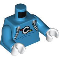 Visuel indicatif Rebrickable de Torse, combinaison, sangles blanches, motif imprimé logo 'C', bras azur foncé, mains blanches (Torso, Jumpsuit, White Straps, 'C' Logo Print, Dark Azure Arms, White Hands)