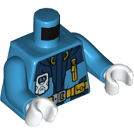Visuel indicatif Rebrickable de Torse, veste, arctique, ceinture, poches, fermeture à glissière, motif imprimé à la main, bras azur foncé, mains blanches (Torso, Jacket, Arctic, Belt, Pockets, Zipper, Hand Held Device Print, Dark Azure Arms, White Hands)