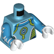 Visuel indicatif Rebrickable de Torse, combinaison avec motif imprimé vert citron et azur foncé, bras azur foncés avec motif imprimé en zigzag blanc, mains blanches (Torso, Jumpsuit with Lime and Dark Azure Detailing Print, Dark Azure Arms with White Zigzag Line Print, White Hands)