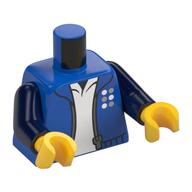 Torse, veste, fermeture à glissière, pois (logo de concepteur LEGO), motif : chemise blanche, bras bleu foncé, mains jaunes (Torso, Jacket, Zipper, Dots (LEGO Designer Logo), White Shirt Print, Dark Blue Arms, Yellow Hands)