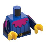 Visuel indicatif Rebrickable de Torse, tunique, col magenta, ceinture noire, pochette argent motif imprimé, bras bleu foncé, mains jaunes (Torso, Tunic, Magenta Collar, Black Belt, Money Pouch Print, Dark Blue Arms, Yellow Hands)