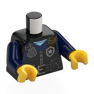 Torse, Gilet de police, ceinture utilitaire, Badge de police argenté, Motif imprimé radio, bras bleu foncé, mains jaunes (Torso, Police Vest, Utility Belt, Silver Police Badge, Radio Print, Dark Blue Arms, Yellow Hands)
