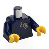 Torse, combinaison de course, badge lamborghini, motif imprimé à glissière, bras bleu foncé, mains jaunes (Torso, Racing Suit, Lamborghini Badge, Zipper Print, Dark Blue Arms, Yellow Hands)
