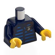 Torse, costume de course, insigne Lamborghini, motif : rayures bleues, bras bleu foncé, mains jaunes (Torso, Racing Suit, Lamborghini Badge, Blue Stripes Print, Dark Blue Arms, Yellow Hands)