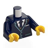 Torse, uniforme de pilote, garniture bleu clair métallique, cravate bleu foncé, motif imprimé chemise blanche, bras bleu foncé, mains jaunes (Torso, Pilot Uniform, Metallic Light Blue Trim, Dark Blue Tie, White Shirt Print, Dark Blue Arms, Yellow Hands)