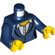 Torse, veste de costume avec des rayures sur la chemise blanche motif imprimé, bras bleu foncé, mains jaunes (Torso, Suit Jacket with Pinstripes over White Shirt Print, Dark Blue Arms, Yellow Hands)