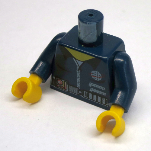 Visuel indicatif Rebrickable de Torse, chemise avec logo de l'équipe alpha, fermeture éclair, ceinture utilitaire et calibre imprimé, bras bleu foncé, mains jaunes (Torso, Shirt with Alpha Team Logo, Zipper, Utility Belt and Gauge Print, Dark Blue Arms, Yellow Hands)